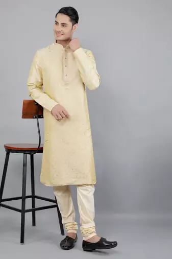 fawn colour jacquard design kurta sets