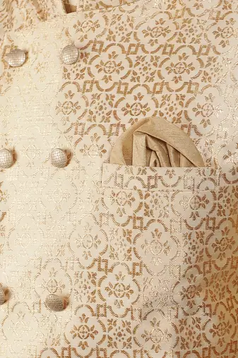 Fawn woven design kurta sets with nehru jacket