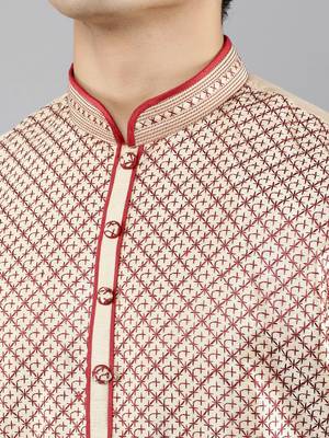maroon colour woven design kurta sets 4