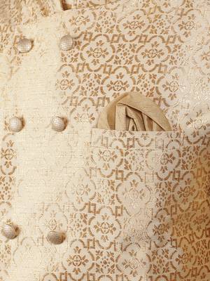 Fawn woven design kurta sets with nehru jacket 5