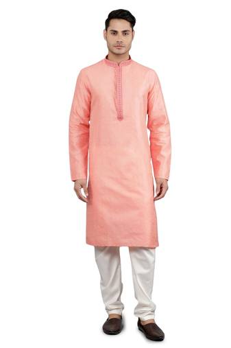 peach colour jacquard design kurta sets