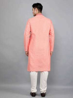 peach colour jacquard design kurta sets 2