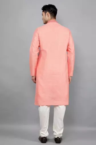peach colour jacquard design kurta sets