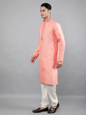 peach colour jacquard design kurta sets 3
