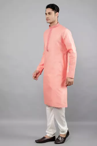 peach colour jacquard design kurta sets