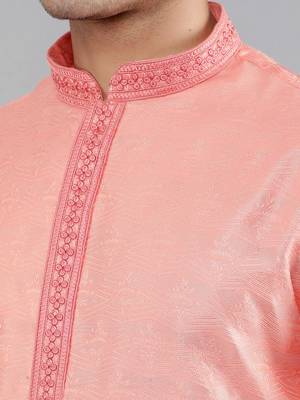 peach colour jacquard design kurta sets 4