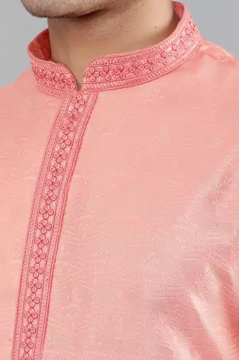 peach colour jacquard design kurta sets