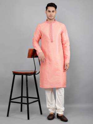 peach colour jacquard design kurta sets 5