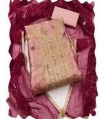 pink shimmer women embellished & embroidered unstitched dress material