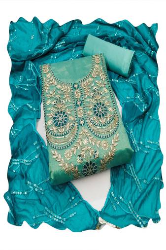 turquoise viscose women embellished & embroidered unstitched dress material