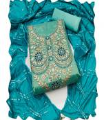 turquoise viscose women embellished & embroidered unstitched dress material