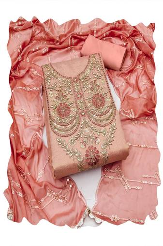 pink viscose women embellished & embroidered unstitched dress material