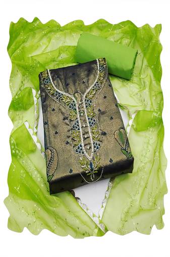 black banarasi women embellished & embroidered unstitched dress material