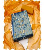 blue banarasi women embellished & embroidered unstitched dress material