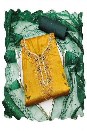 yellow banarasi women embellished & embroidered unstitched dress material