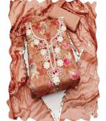 peach banarasi women embellished & embroidered unstitched dress material