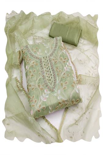 sea green organza women embellished & embroidered unstitched dress material