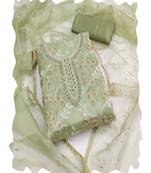 sea green organza women embellished & embroidered unstitched dress material