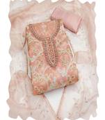 peach organza women embellished & embroidered unstitched dress material