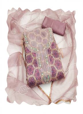 violet organza women embellished & embroidered unstitched dress material 1