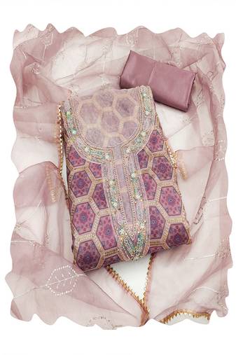 violet organza women embellished & embroidered unstitched dress material