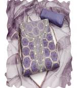 purple organza women embellished & embroidered unstitched dress material