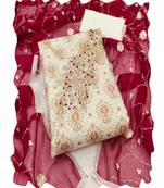 cream silk women embellished & embroidered unstitched dress material