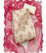 cream silk women embellished & embroidered unstitched dress material