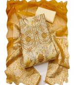 yellow banarasi women embellished & embroidered unstitched dress material