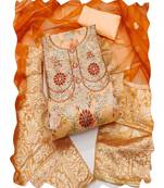 orange banarasi women embellished & embroidered unstitched dress material