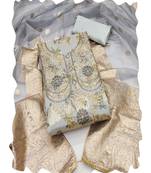 grey banarasi women embellished & embroidered unstitched dress material