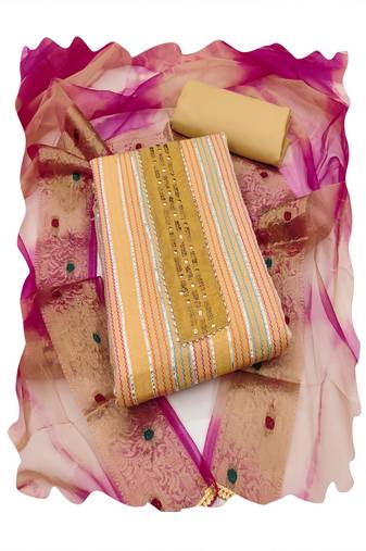 multicolor cotton women embellished & embroidered unstitched dress material