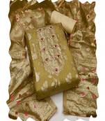 olive organza women embellished & embroidered unstitched dress material