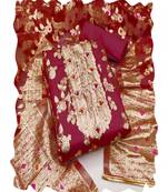 maroon organza women embellished & embroidered unstitched dress material