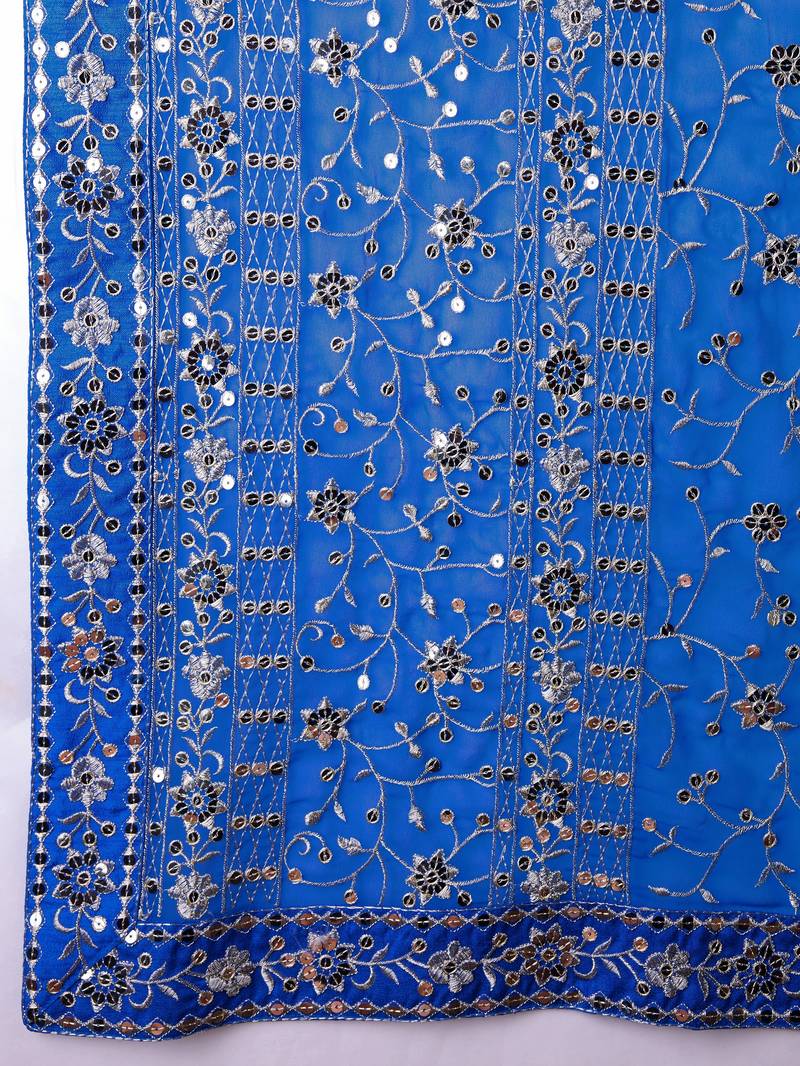 Georgette Heavy Embroidered Sky Blue Saree