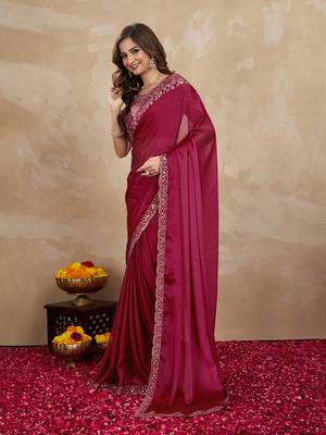 Purple Silk Blend Embroidered Saree With Unstitched Designer Blouse 4