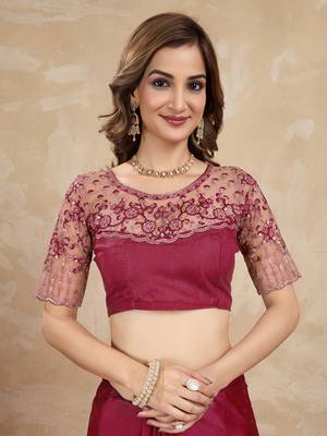 Purple Silk Blend Embroidered Saree With Unstitched Designer Blouse 6