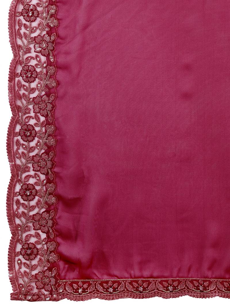 Purple Silk Blend Embroidered Saree With Unstitched Designer Blouse