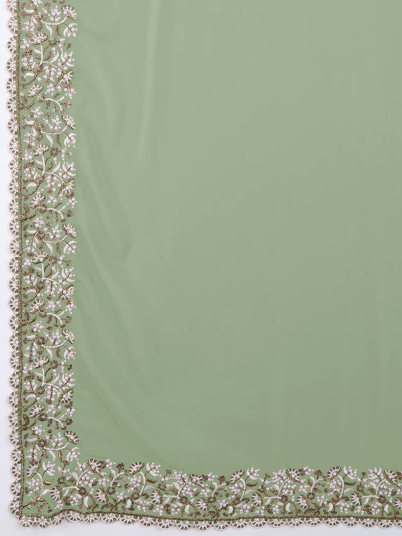 Light Green Georgette Woven Work Trendy Saree With Blouse