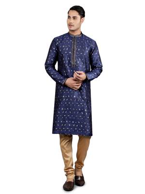  Navy Blue woven design ethnic trendy kurta set 1