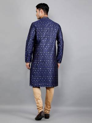  Navy Blue woven design ethnic trendy kurta set 2