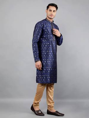  Navy Blue woven design ethnic trendy kurta set 3