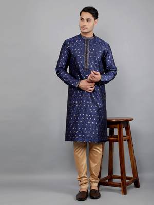  Navy Blue woven design ethnic trendy kurta set 5