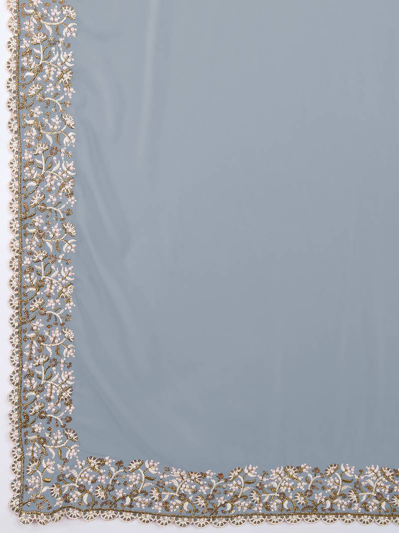 Trendmalls Grey Georgette Saree Embroidery Work Trendy Saree for Women