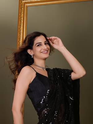 Trendmalls  Black Heavy Georgette Embroidery Sequence Fancy Work Party Wear Saree With Blouse 7