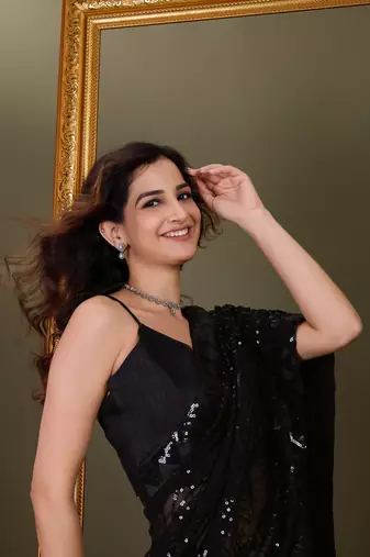 Trendmalls  Black Heavy Georgette Embroidery Sequence Fancy Work Party Wear Saree With Blouse