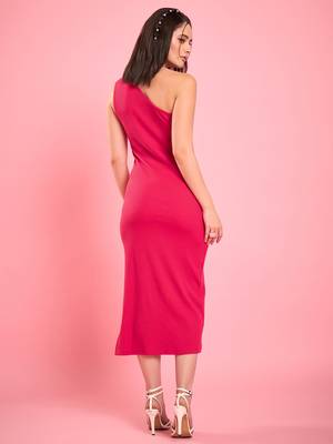 Winered women pink one-shoulder bodycon midi dress 4