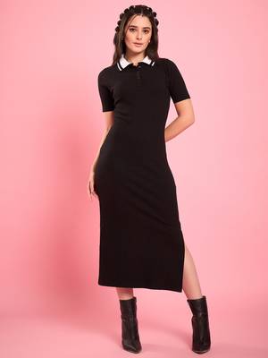 Winered women black collared bodycon dress 1