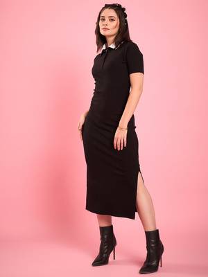 Winered women black collared bodycon dress 3
