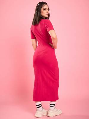 Winered women pink collared bodycon dress 5